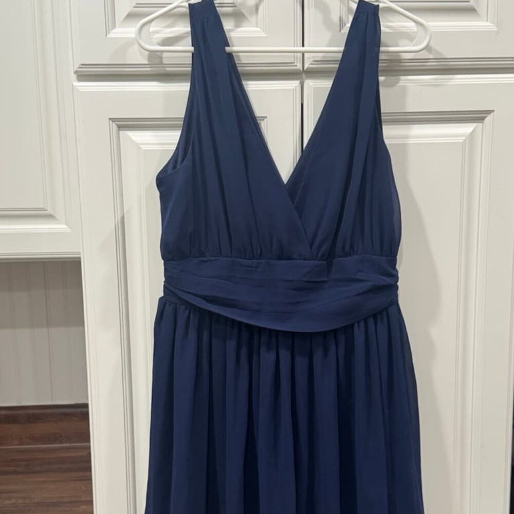 Navy blue V-neck chiffon dress